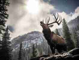 Free photo wild elk in nature with wilderness landscape