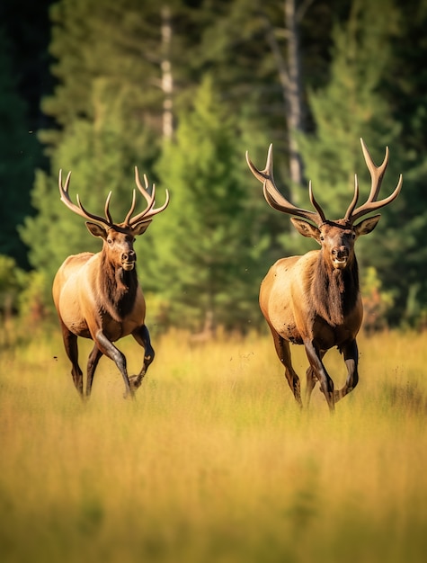 Free photo wild elk in nature with wilderness landscape