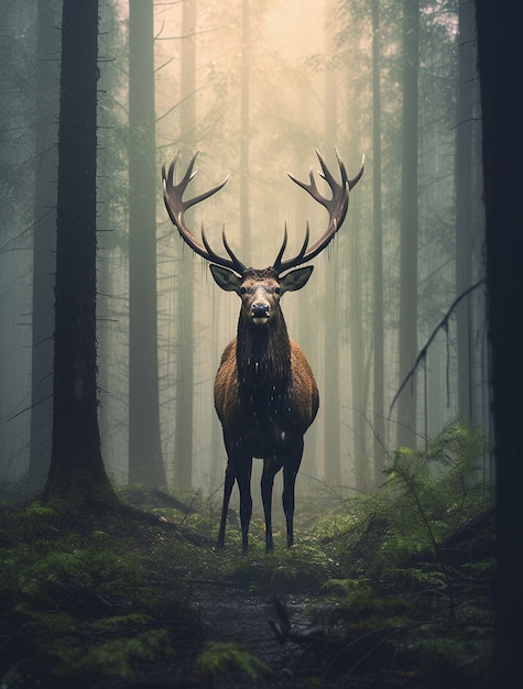 Free photo wild elk in nature with wilderness landscape