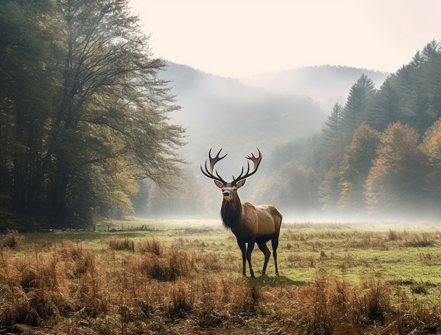 Free photo wild elk outdoors with nature landscape