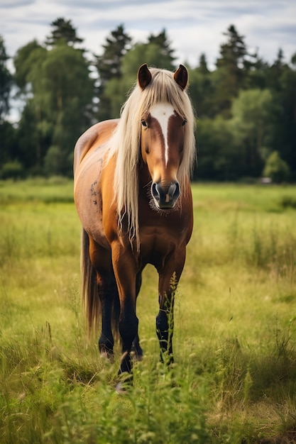 Cavallo selvaggio in mezzo al pascolo