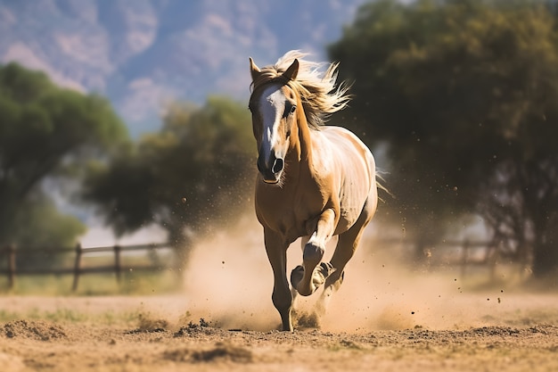 Дикая лошадь бежит по грязи