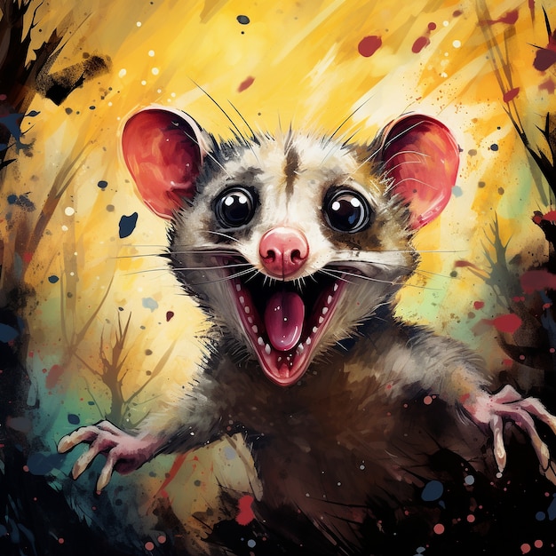 Foto gratuita personaggio dei cartoni animati di opossum selvatico