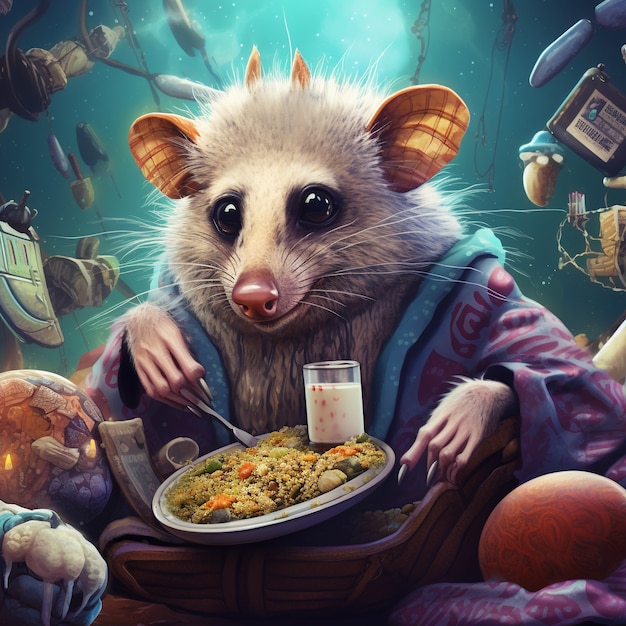 Foto gratuita personaggio dei cartoni animati di opossum selvatico