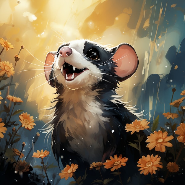 Foto gratuita personaggio dei cartoni animati di opossum selvatico