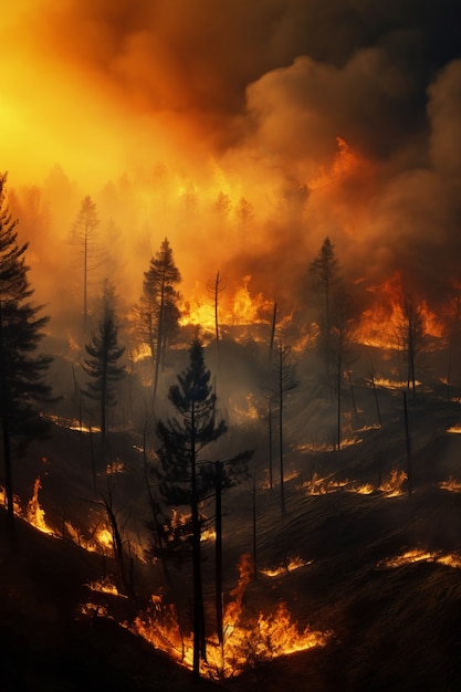 Foto gratuita incendi selvatici che devastano la natura