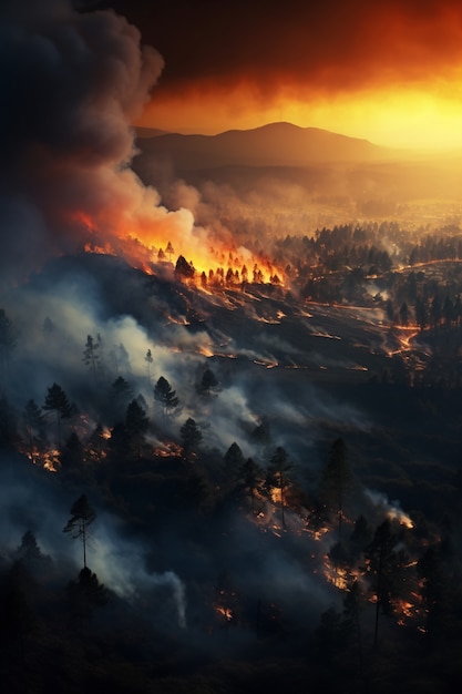Foto gratuita incendi selvatici che devastano la natura