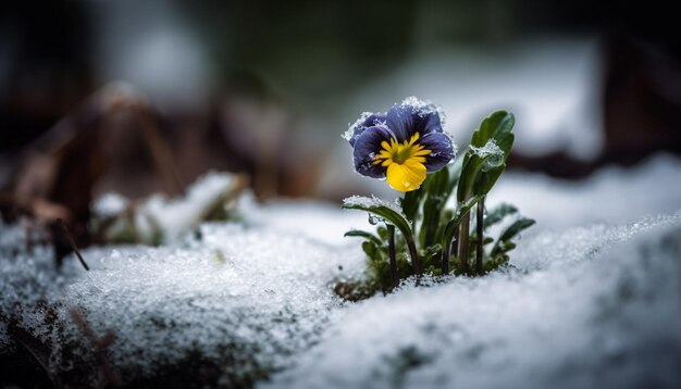 野生の花は AI によって生成された冬の霜に立ち向かい、繊細な花びらを咲かせます