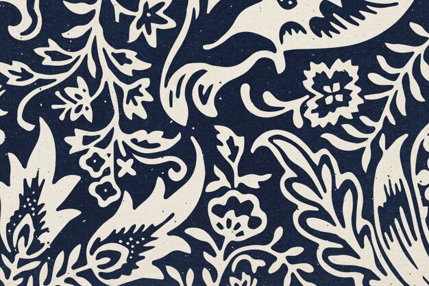 William Morris floral background indigo botanical pattern remix illustration