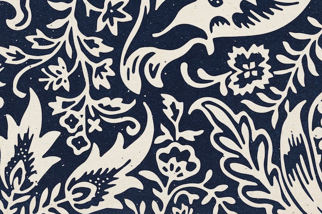 ウィリアムモリス花の背景藍色の植物パターンリミックスイラスト