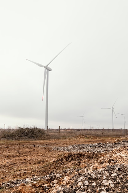 Wind turbines in the field generating energy