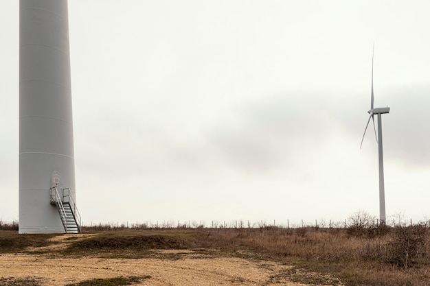 Wind turbines in the field with copy space