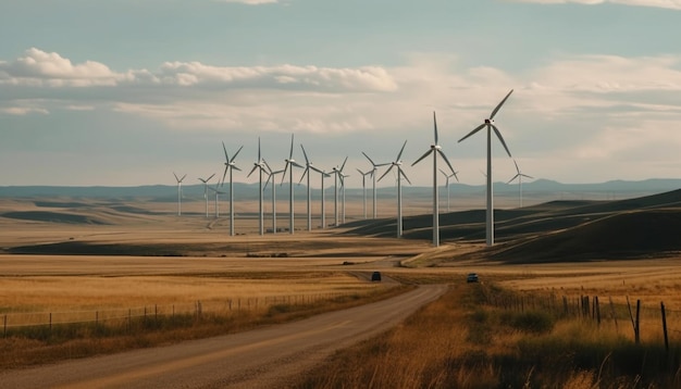 Wind turbines spinning converting nature to electricity generated by AI