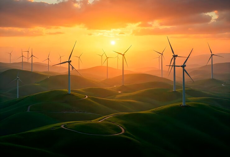 Free Photo windmills at sunset