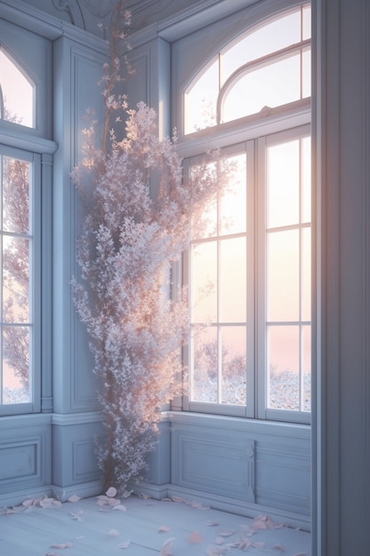 Бесплатное фото Окно в комнате с сюрреалистическим и мистическим видом