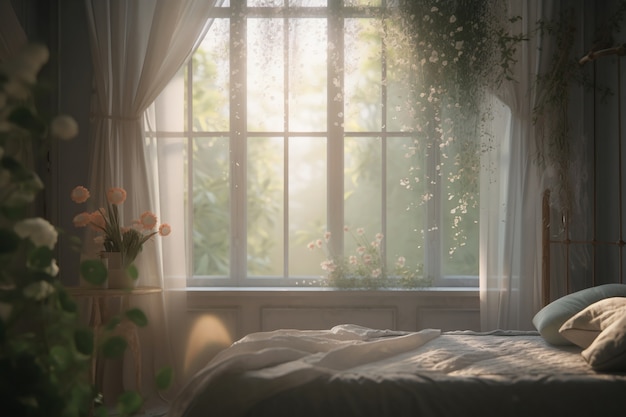 Window in room with surreal and mystical view