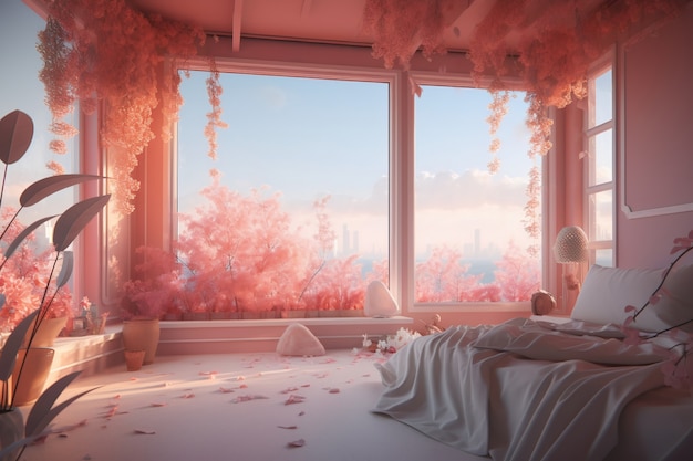 Window in room with surreal and mystical view