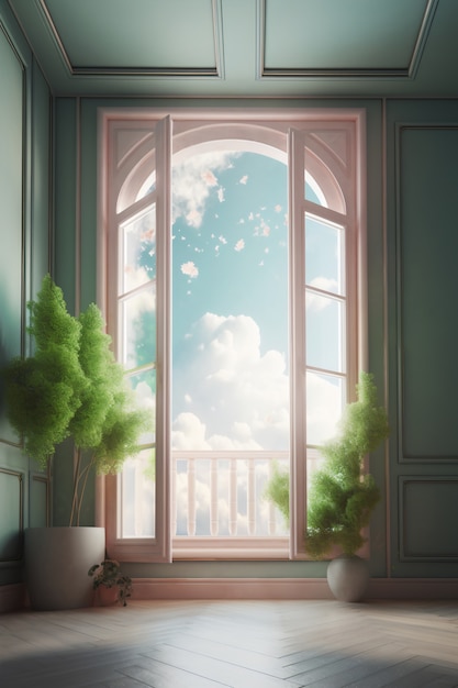 Window with surreal and magical landscape view