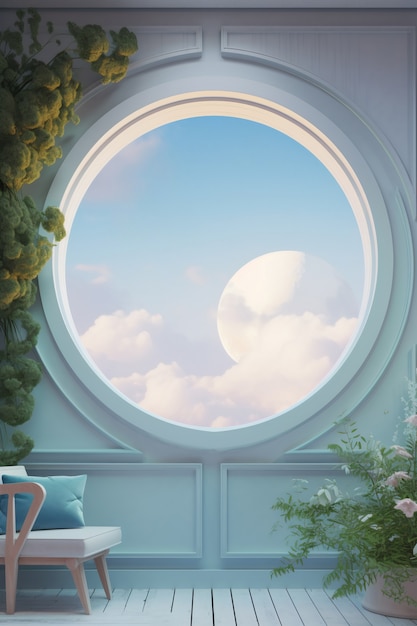 Window with surreal and magical landscape view