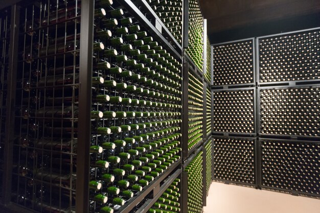 wine  bottles in winery cellar