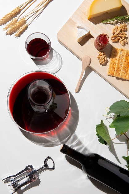 Wine glass and carafe top view