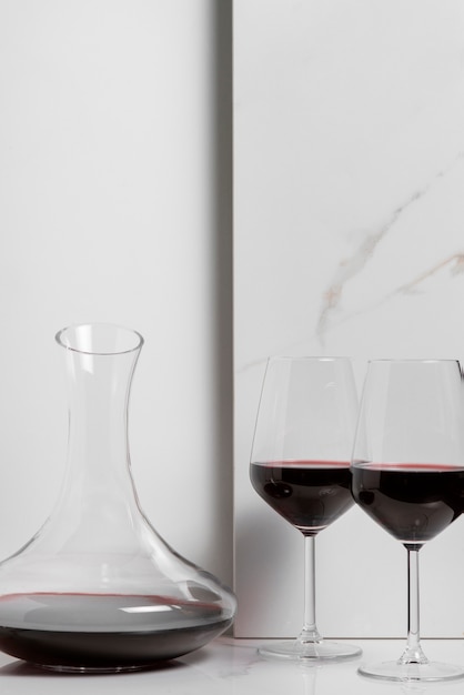 Wine glasses and carafe arrangement
