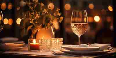 Free photo wine glasses set on a table part of an inviting dinner setting