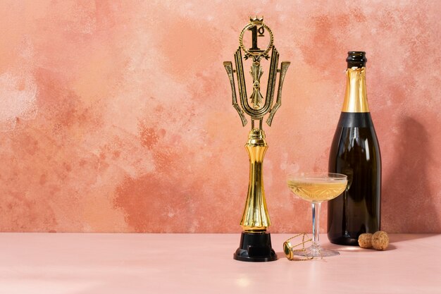 Winner concept with prize and champagne