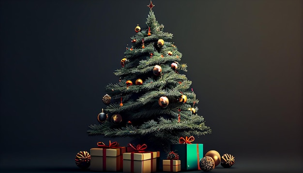 Празднование зимы Новогодняя елка украшена подарками, созданными искусственным интеллектом
