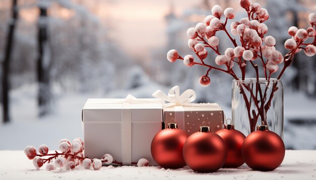 Подарочная коробка к зимнему празднику, завернутая в украшение из снежинок, созданное искусственным интеллектом