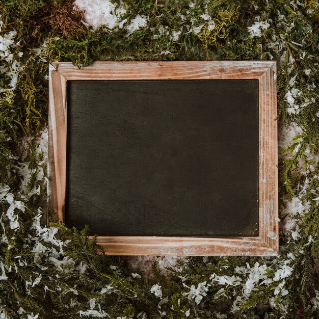 Winter composition with slate in middle
