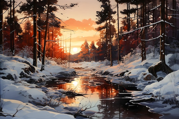 冬の森の風景の背景