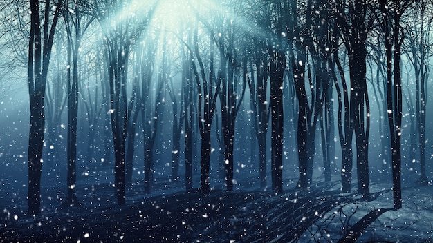 3D фон деревьев на туманный снежный день