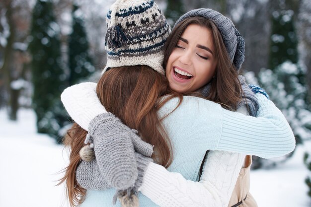 Winter hugs of the best friends