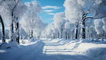 Free photo winter landscape snow covered tree in tranquil forest blue sky generated by ai