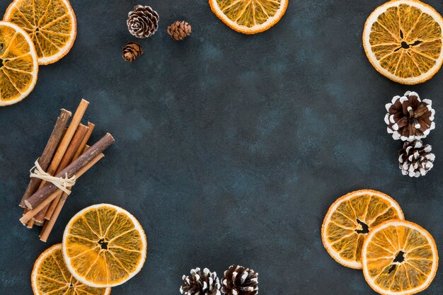 Winter lemon slices and cinnamon rolls