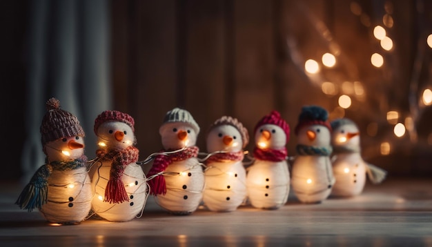 Free photo winter night snowman glowing with joy generated by ai