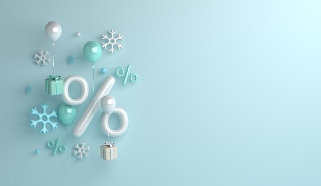 Winter sale background with balloon snowflakes gift box