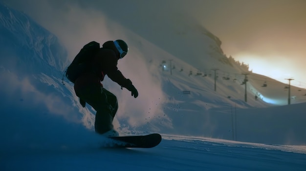 무료 사진 winter scene with people snowboarding