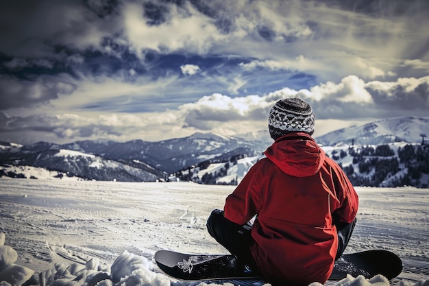 Free photo winter scene with people snowboarding