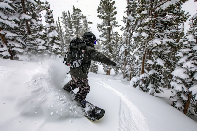 Winter scene with people snowboarding