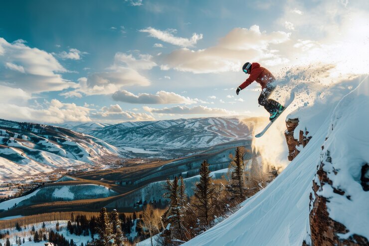 Free Photo winter scene with people snowboarding