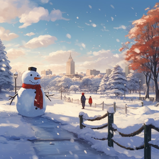 Winter season with snowman