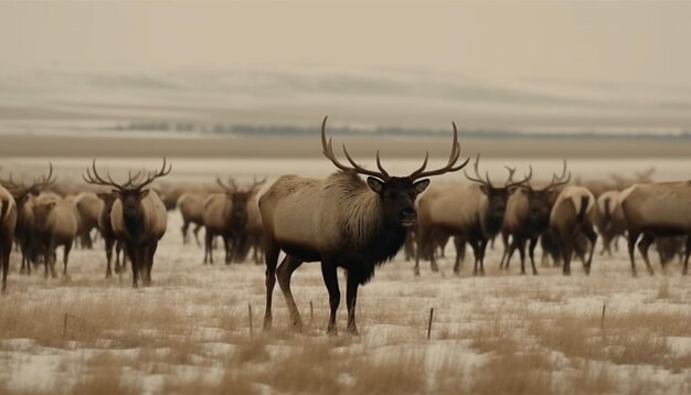 Free photo winter stag standing in snowy forest meadow generated by ai