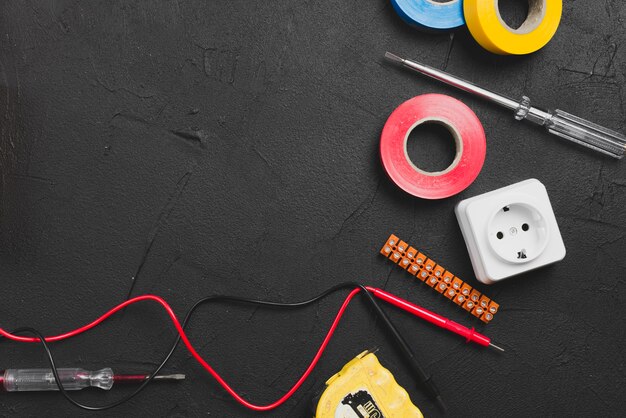 Wires and instruments on table