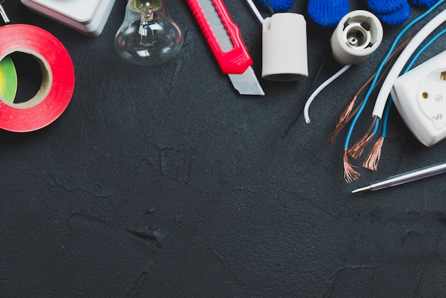 Wires and instruments on table