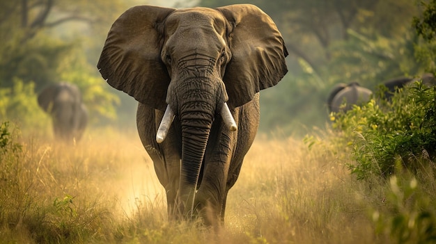 Бесплатное фото Мудрый и старый слон, нежный гигант джунглей, ведущий свое величественное стадо.