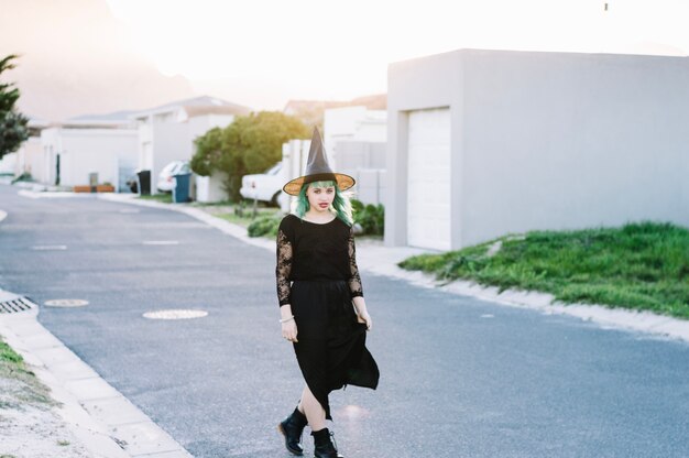 Witch walking down the street