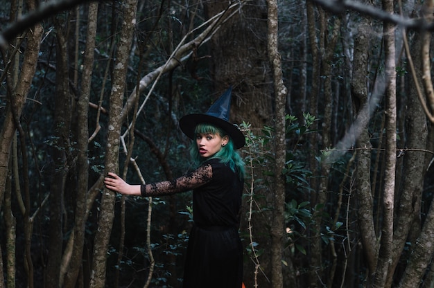 Witch walking in wood