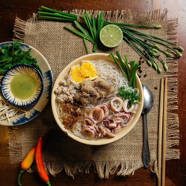 Wok on wooden table